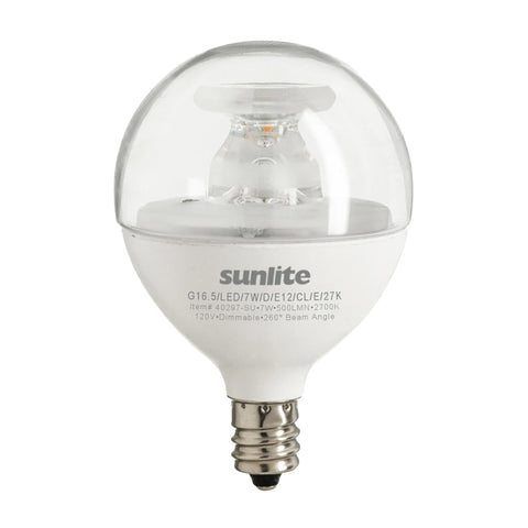 Sunlite G16.5 globe bulb in clear glass for vanity lighting.