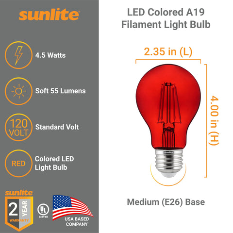 Sunlite 4.5W red A19 LED delivers energy efficiency with bright, even illumination