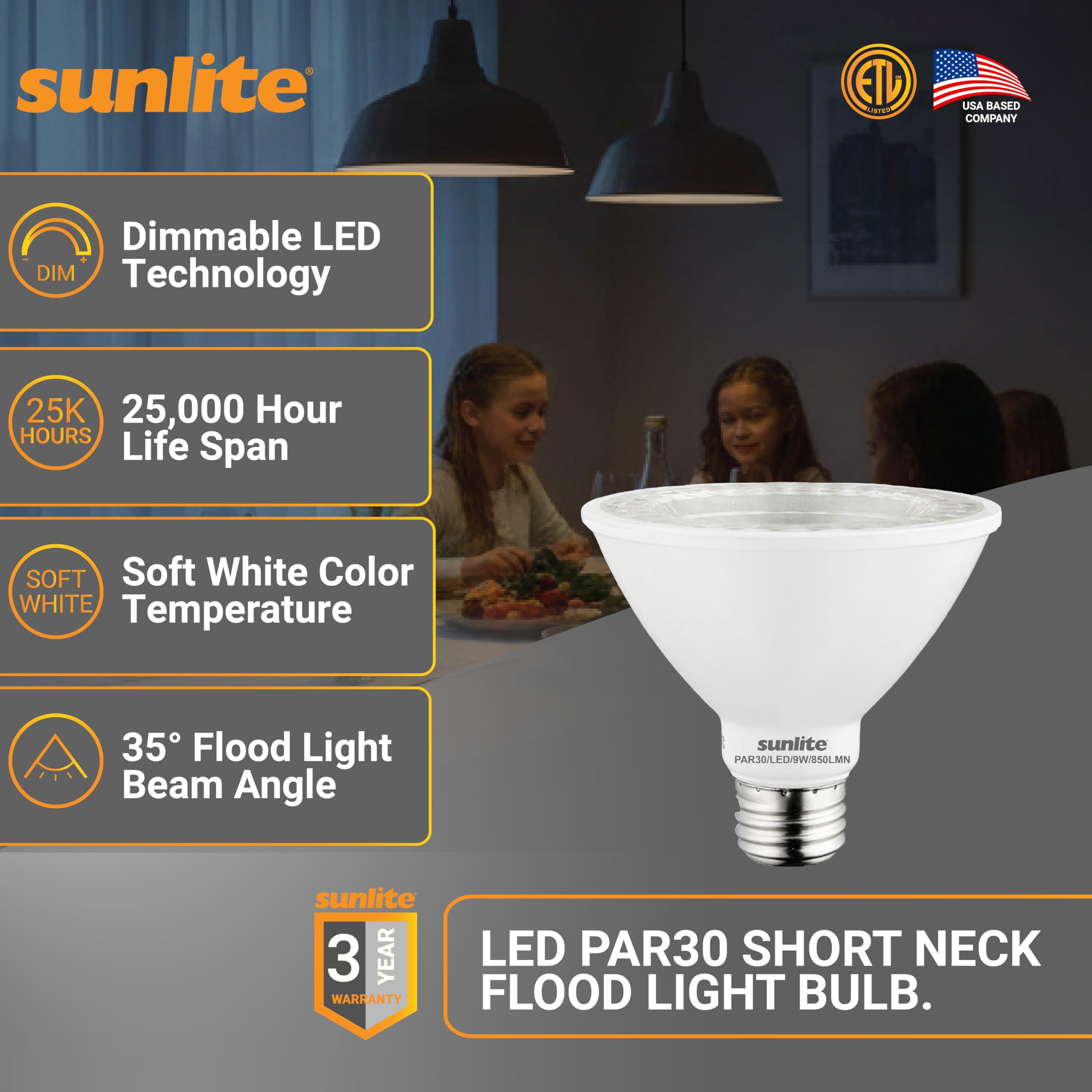 Sunlite par30 warm white 2700K enhances cozy rooms and kitchens