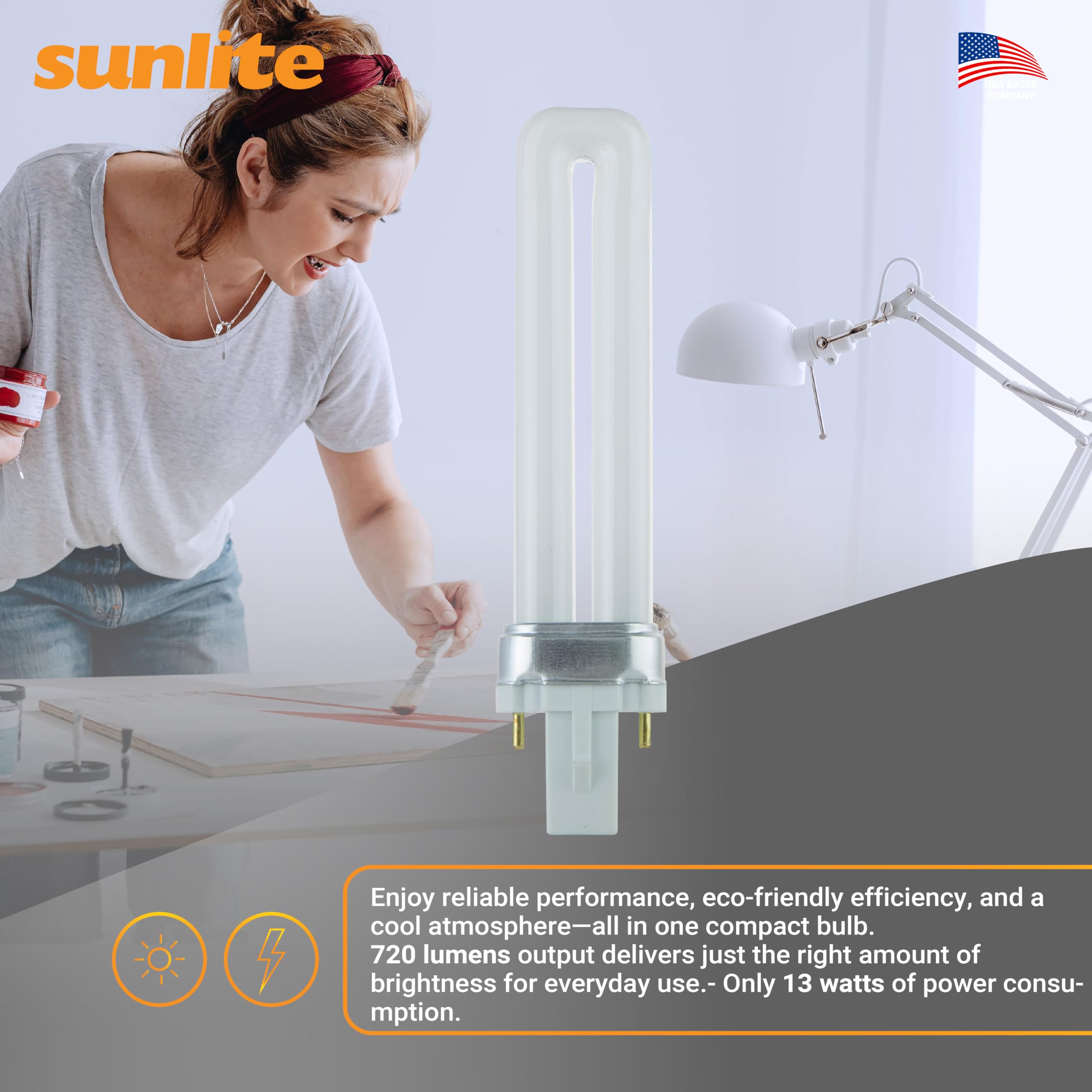 Sunlite PL13 SP65K 6500K daylight glow enhances task visibility.