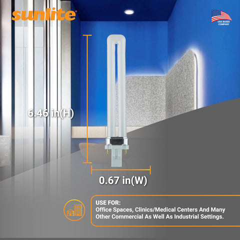 Sunlite PL9 SP41K 9W G23 base for easy plug-in replacement.