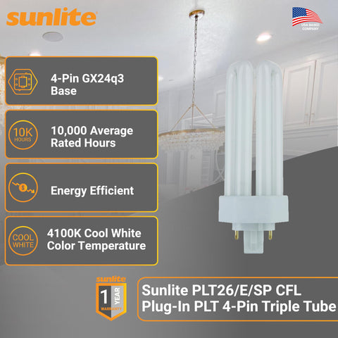 Sunlite PLT26-E-SP compact fluorescent tube closeup showing slim design.