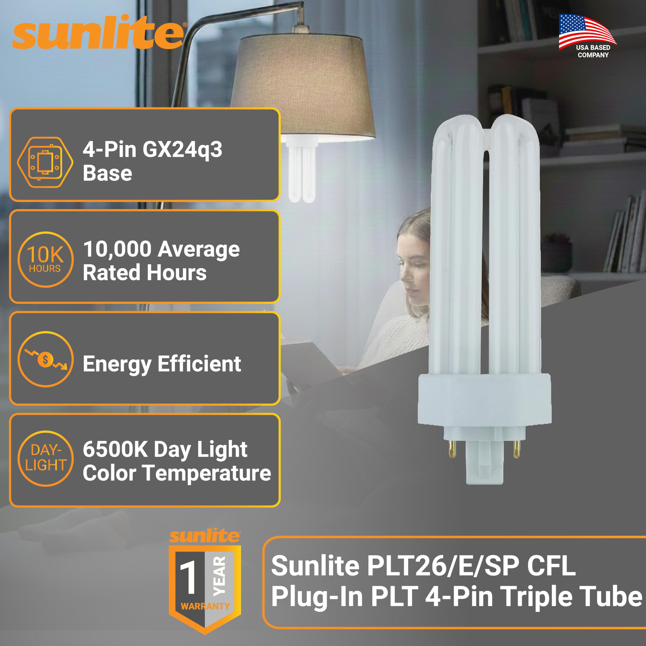 Sunlite PLT26/E/SP 26W tube delivers up to 1800 lumens for clear task lighting.