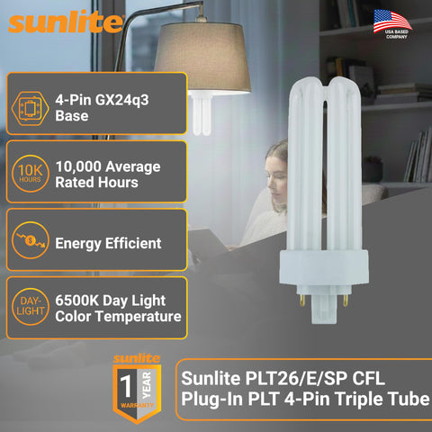 Sunlite PLT26/E/SP 26W tube delivers up to 1800 lumens for clear task lighting.