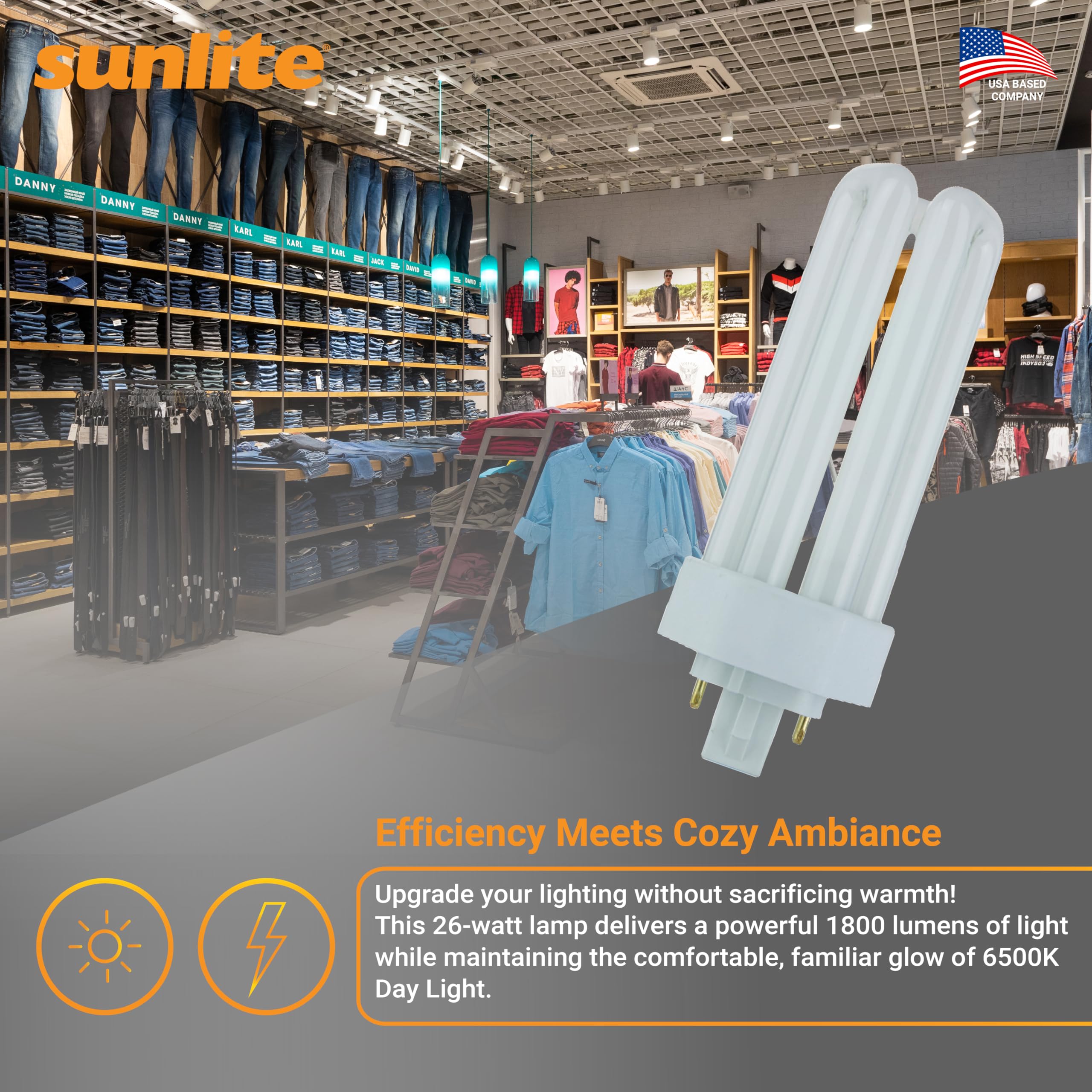 Sunlite PLT26/E/SP 4-pin base fits versatile fixtures with easy installation.