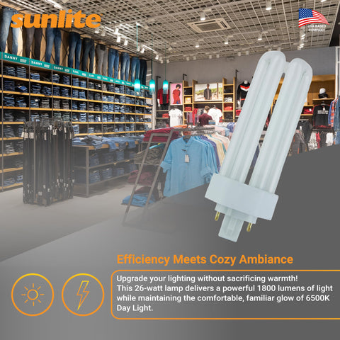 Sunlite PLT26/E/SP 4-pin base fits versatile fixtures with easy installation.