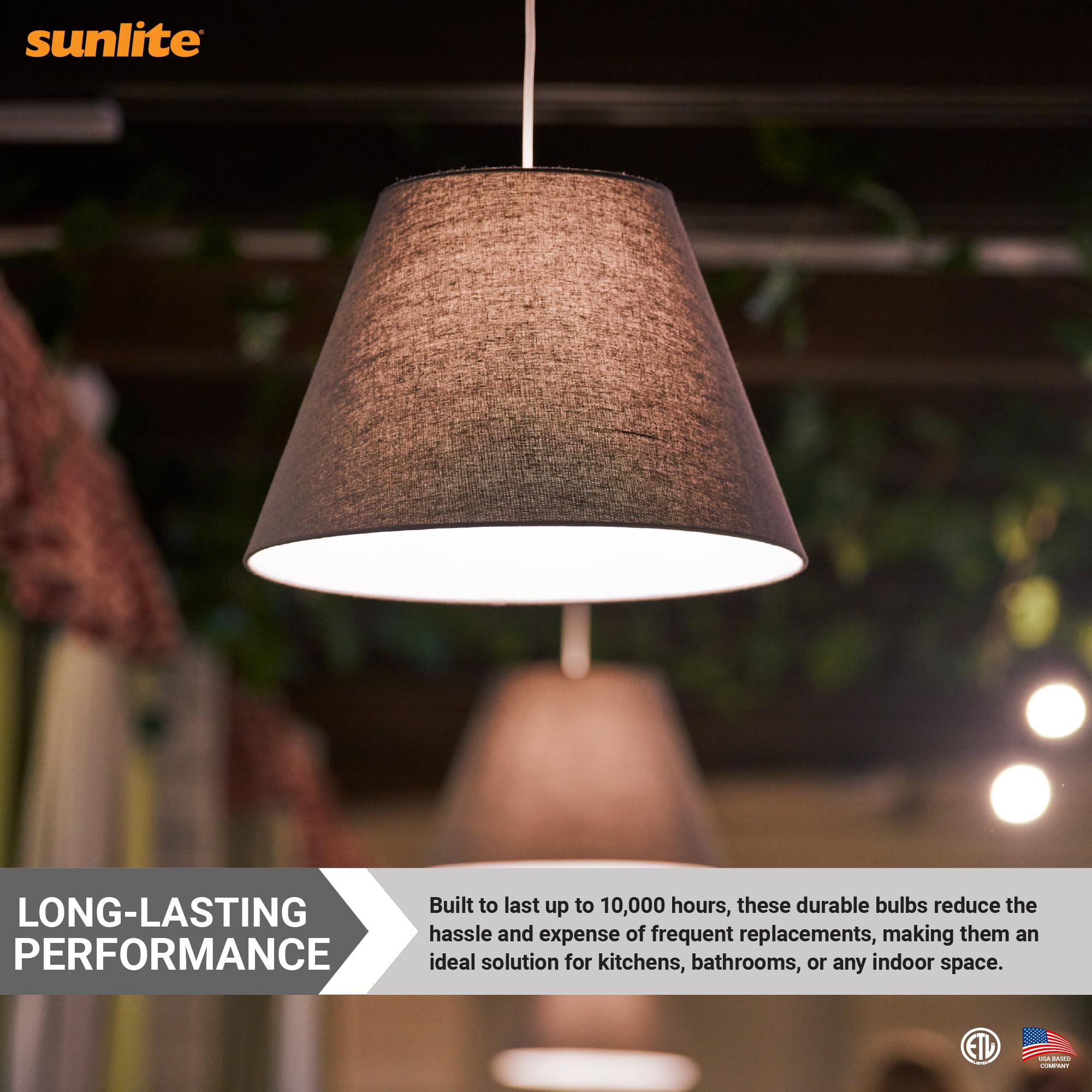 Sunlite ShabBulb fits standard fixtures for versatile lighting.
