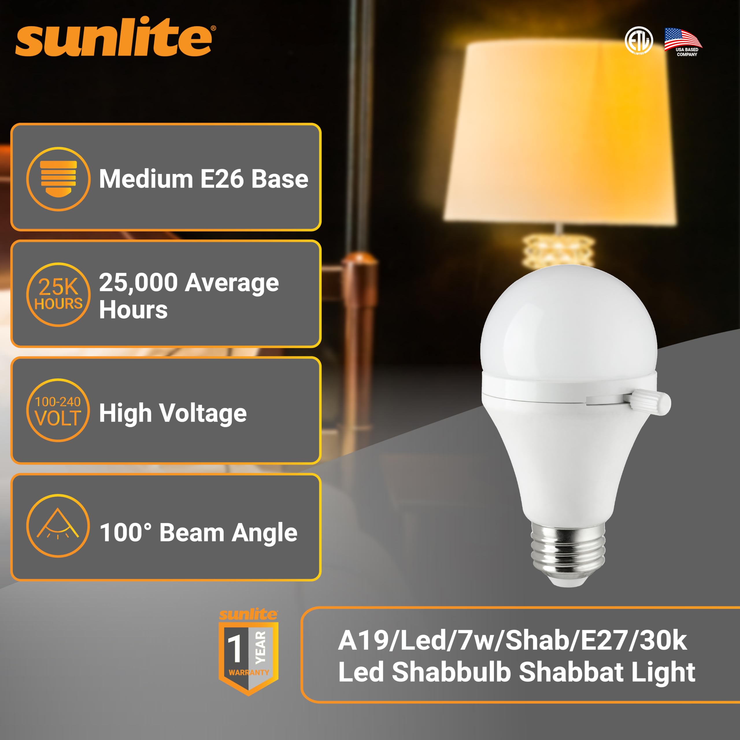 Sunlite ShabBulb warm white light at 3000K for cozy illumination.