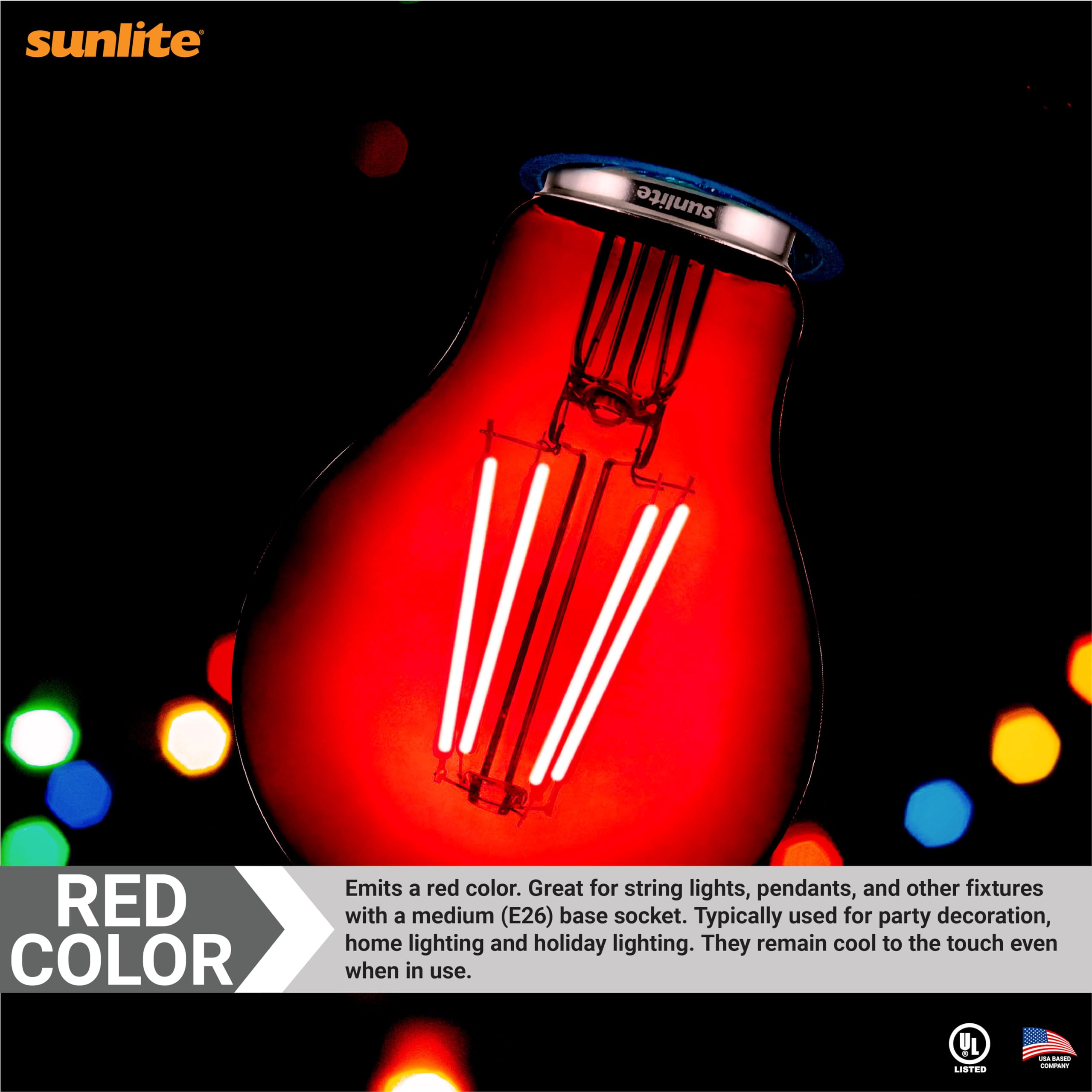 Sunlite UL-listed red A19 provides safe, reliable lighting for residential or commercial spaces