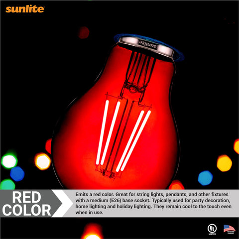Sunlite UL-listed red A19 provides safe, reliable lighting for residential or commercial spaces