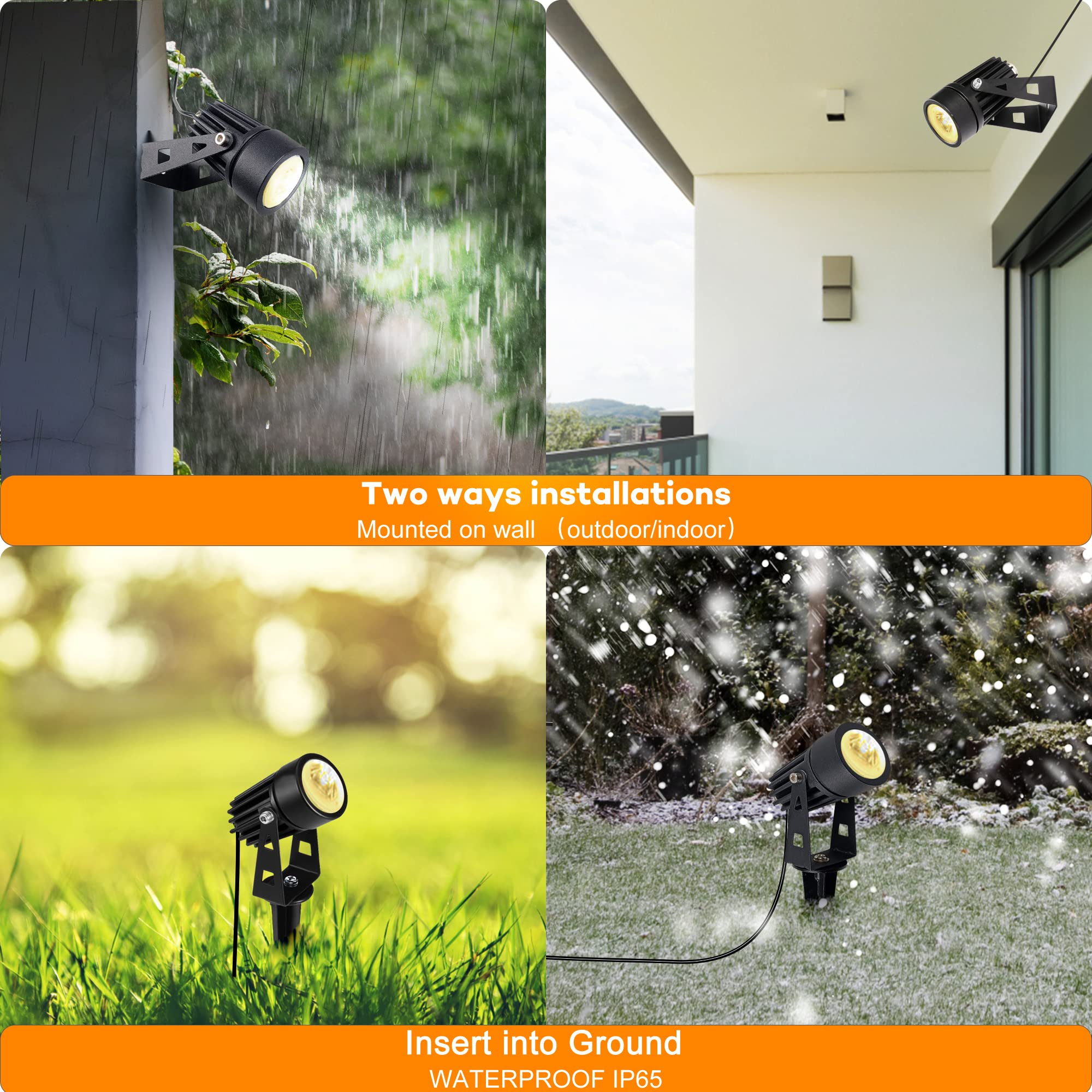 SUNLONG adjustable-angle spotlight illuminates trees or features.