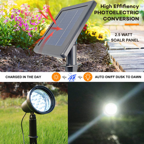 SUNLONG solar spotlight lighting the driveway for nighttime visibility.