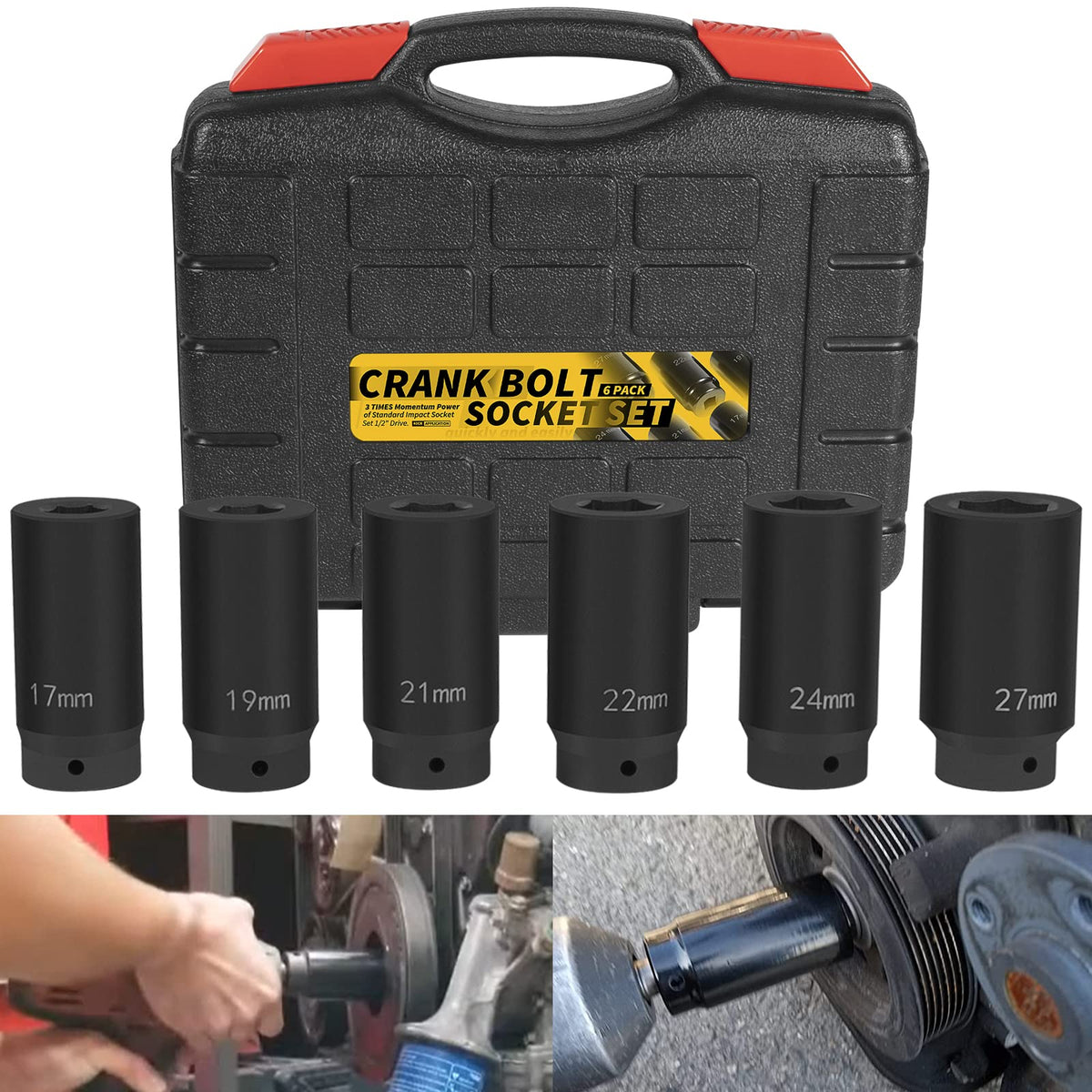 Sunluway 17mm deep crank bolt socket in 1/2-inch drive for quick removal