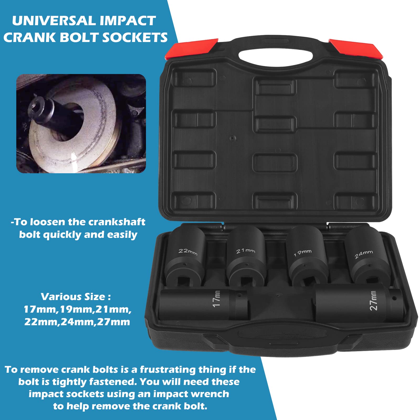 Sunluway 19mm deep crank bolt socket with strong leverage in tight spaces