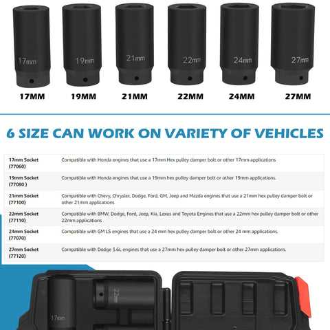 Sunluway 21mm deep crank bolt socket for versatile vehicle compatibility
