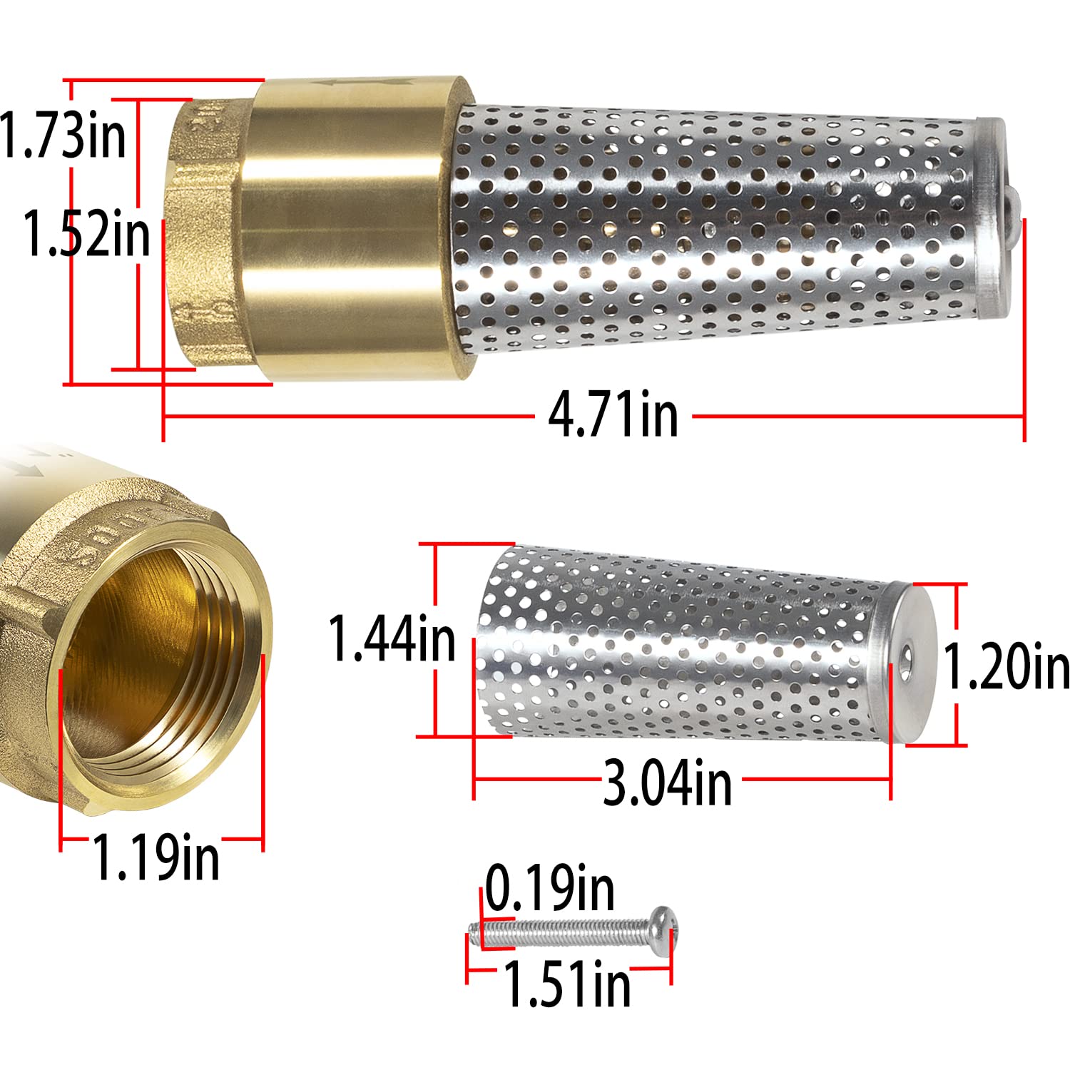 Sunluway One-Inch Foot Valve dimensions 4.9 x 1.9 x 1.9 inches.