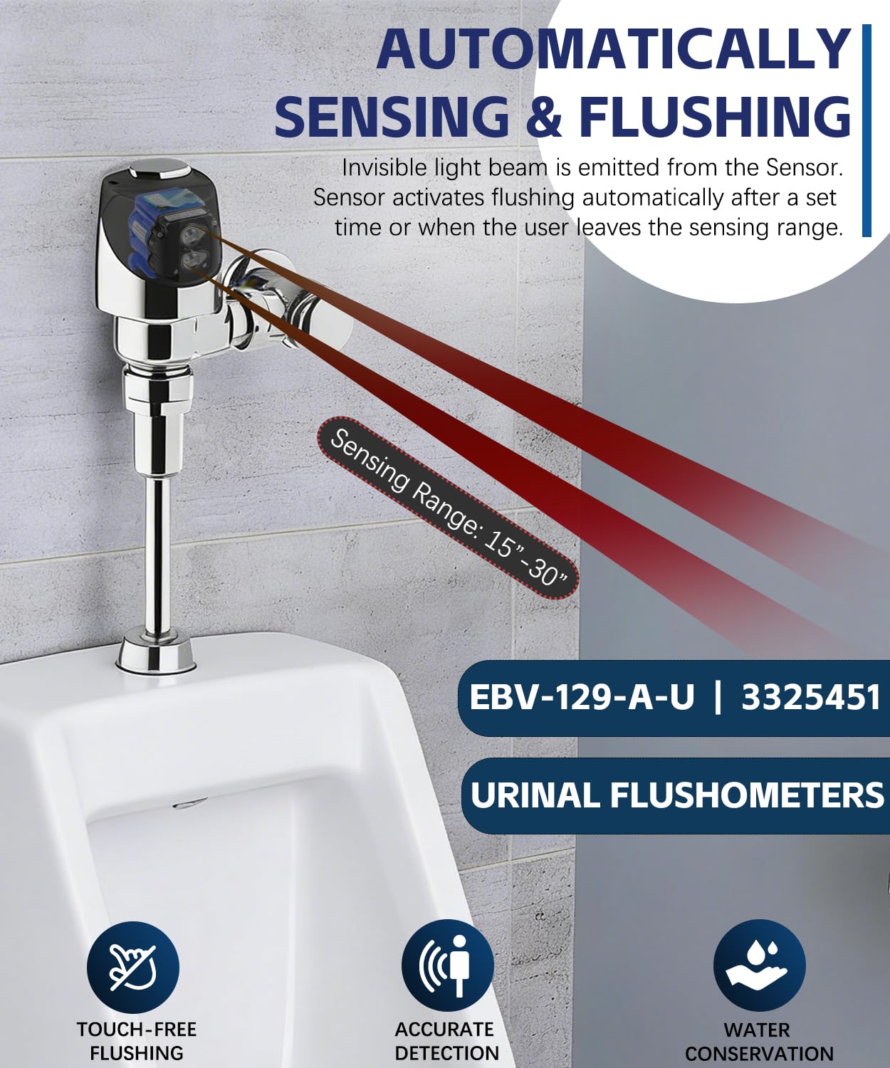 Sunluway EBV-129-A-U installed setup ensures plug-and-play replacement for Sloan sensors.
