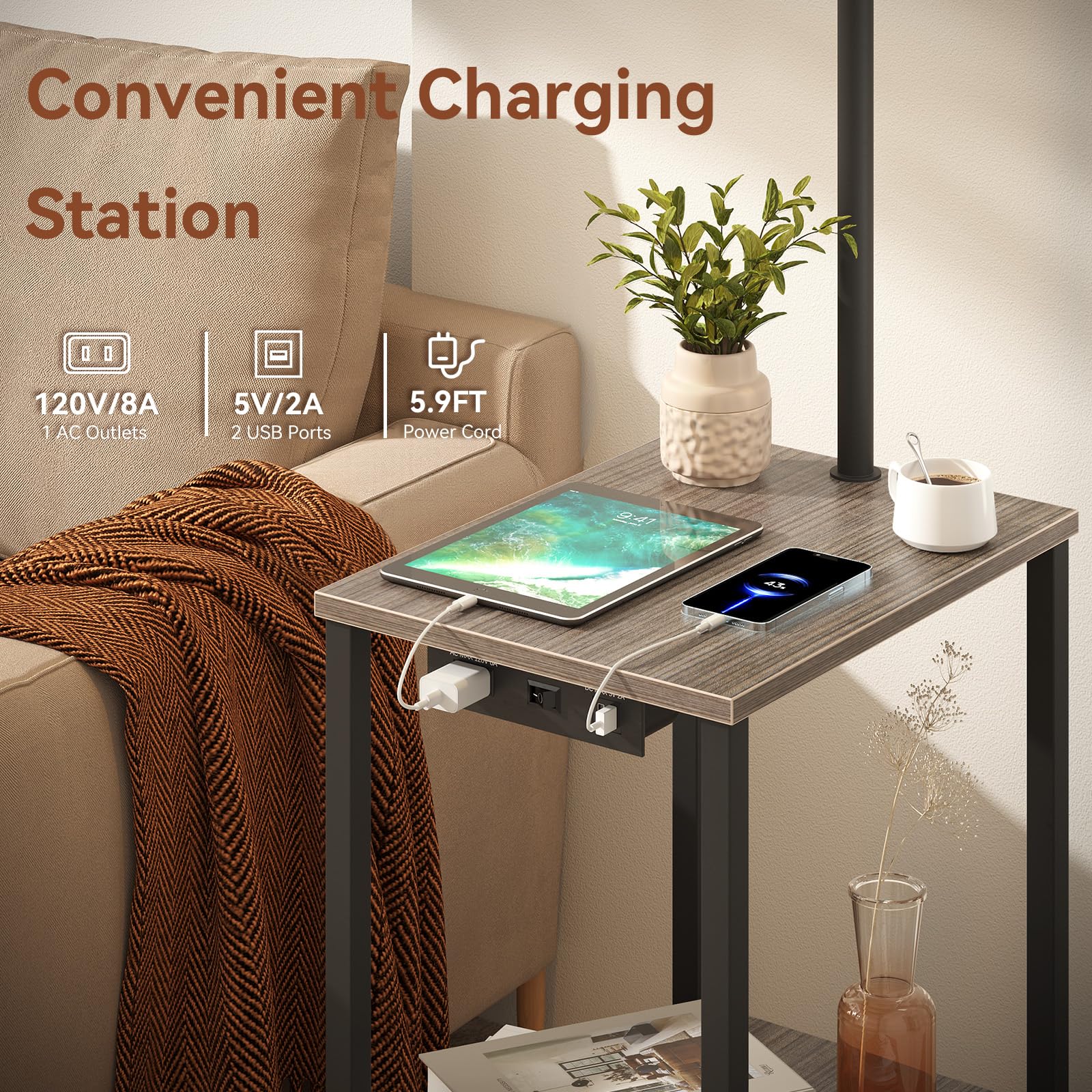 SUNMORY 180-degree swivel lamp head enables targeted lighting for reading.