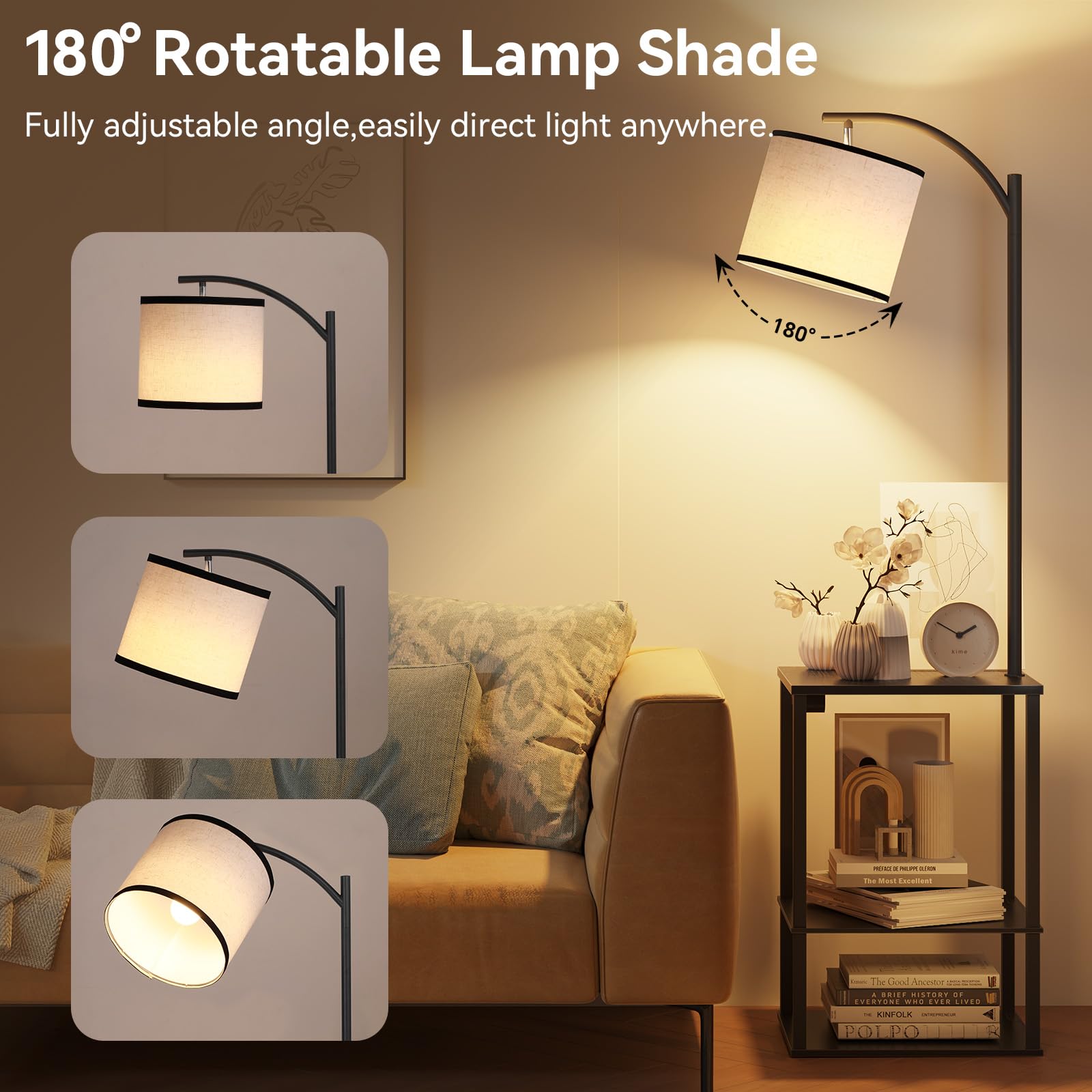 SUNMORY 180-degree swivel lamp head for precise lighting control.