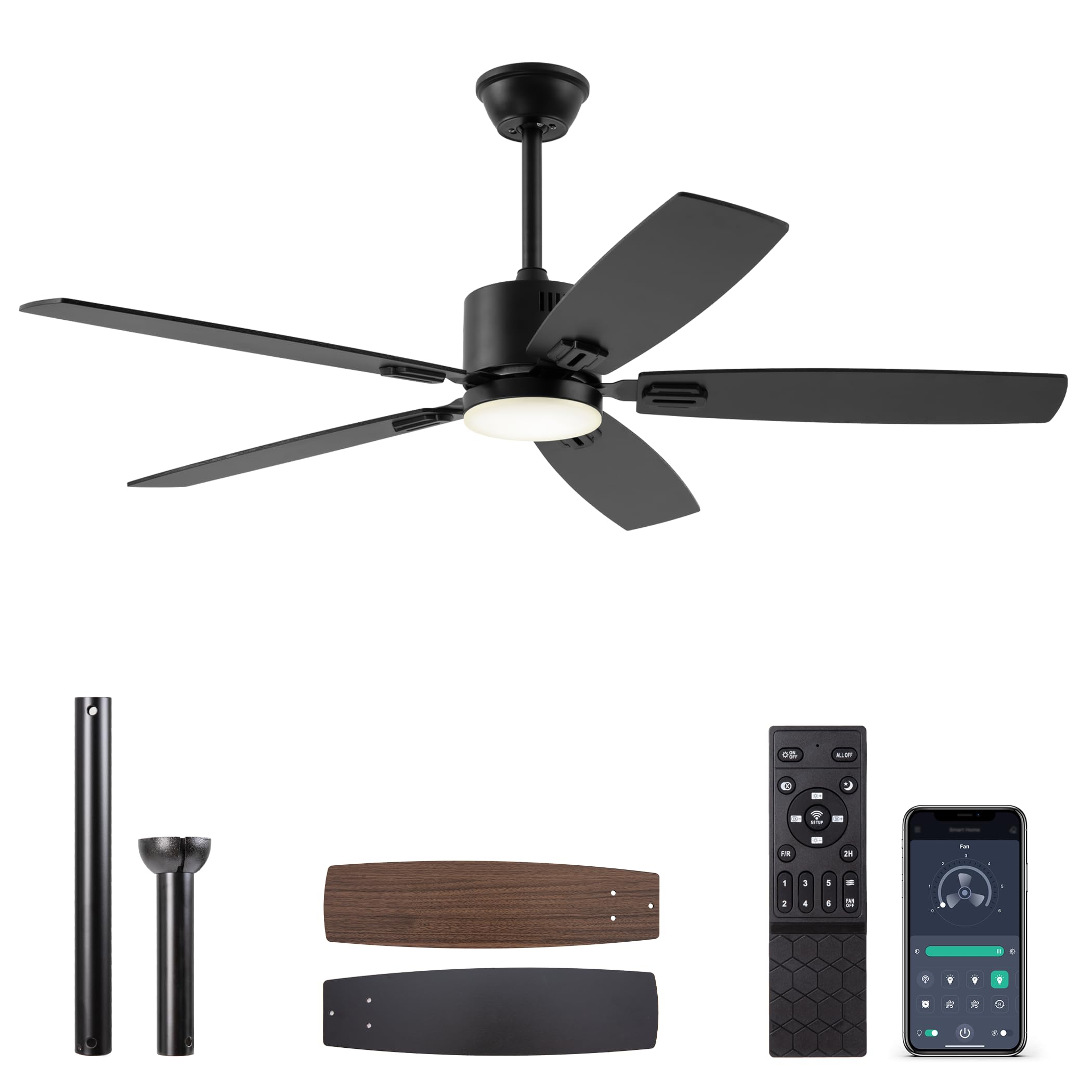 SUNMORY 52-inch ceiling fan with lights, stylish fit for living rooms.