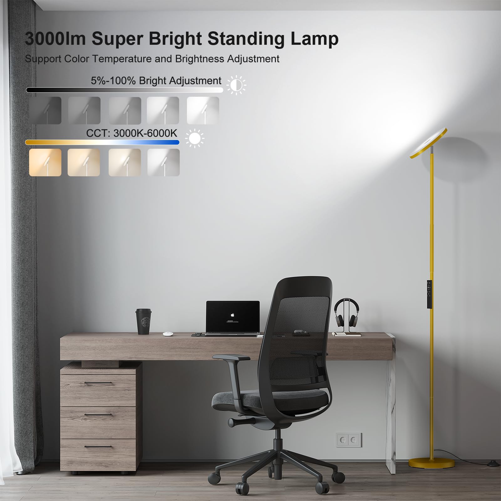 SUNMORY 69-inch tall standing lamp illuminates large living spaces.