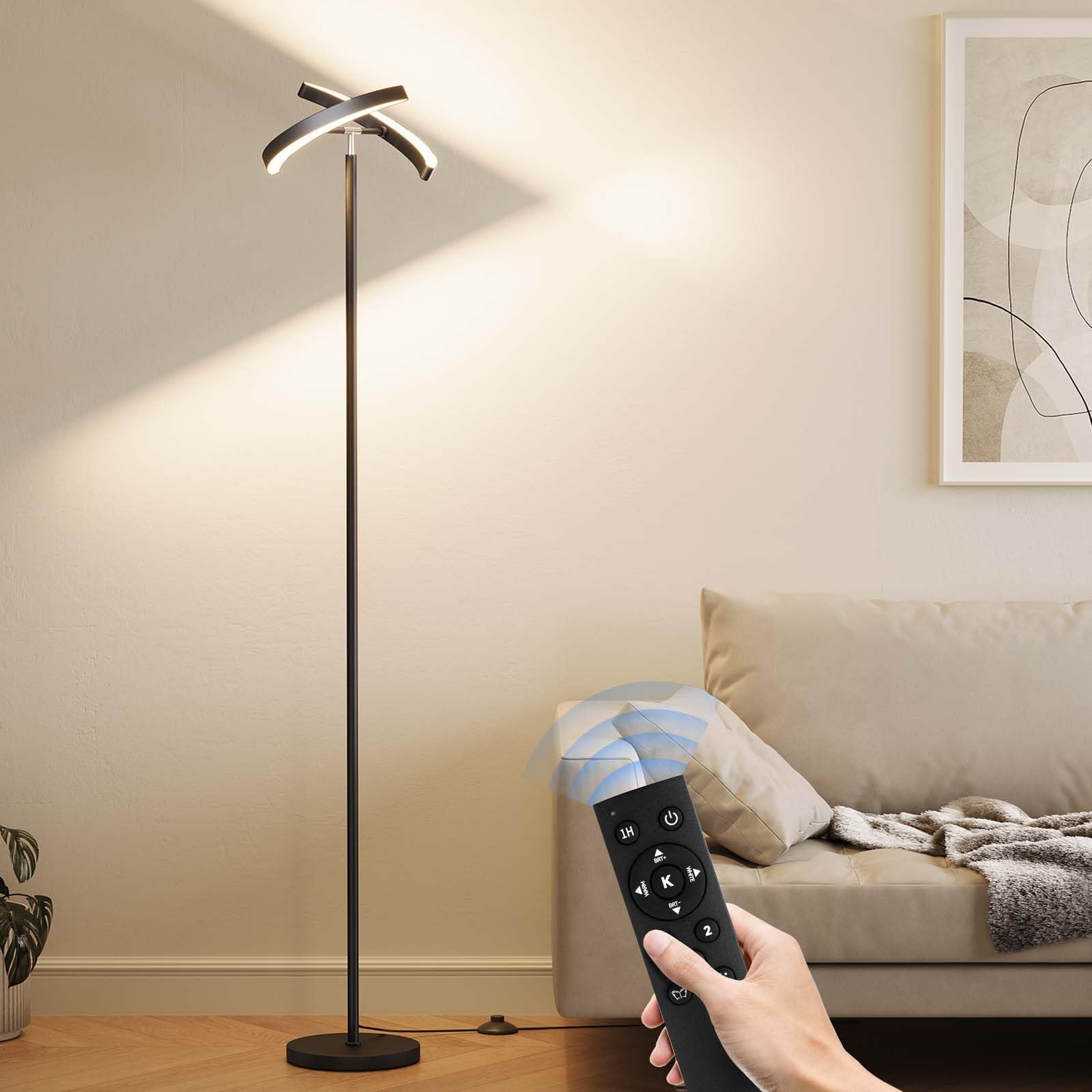 SUNMORY 74‑inch tall lamp fits neatly into corners without clutter.