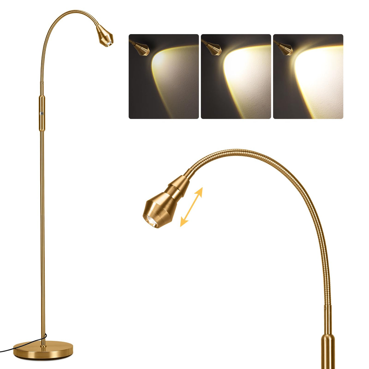 SUNMORY adjustable beam floor lamp showing wide-to-focused light for reading and crafts
