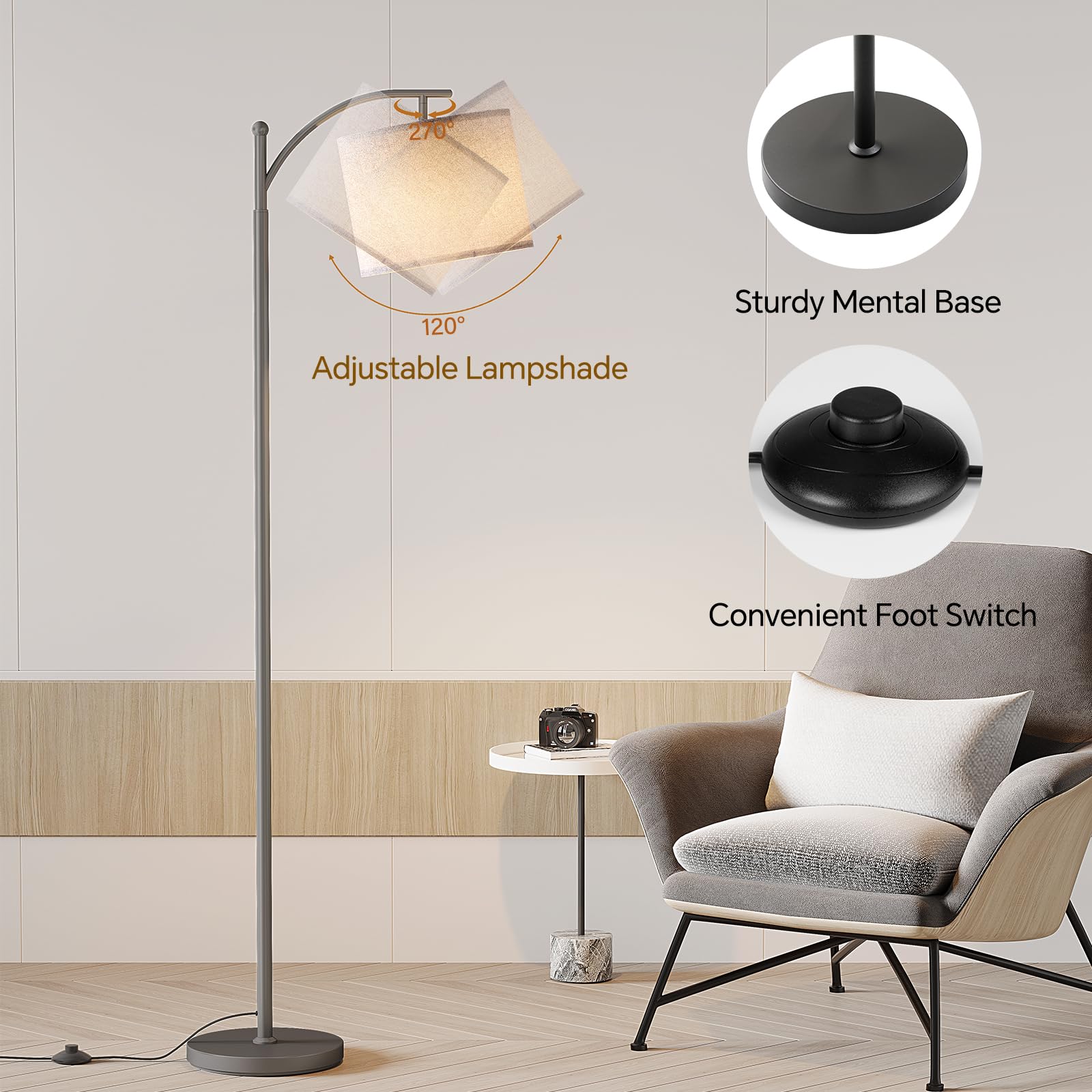 SUNMORY arc floor lamp with 3 color temperatures supports mood lighting.