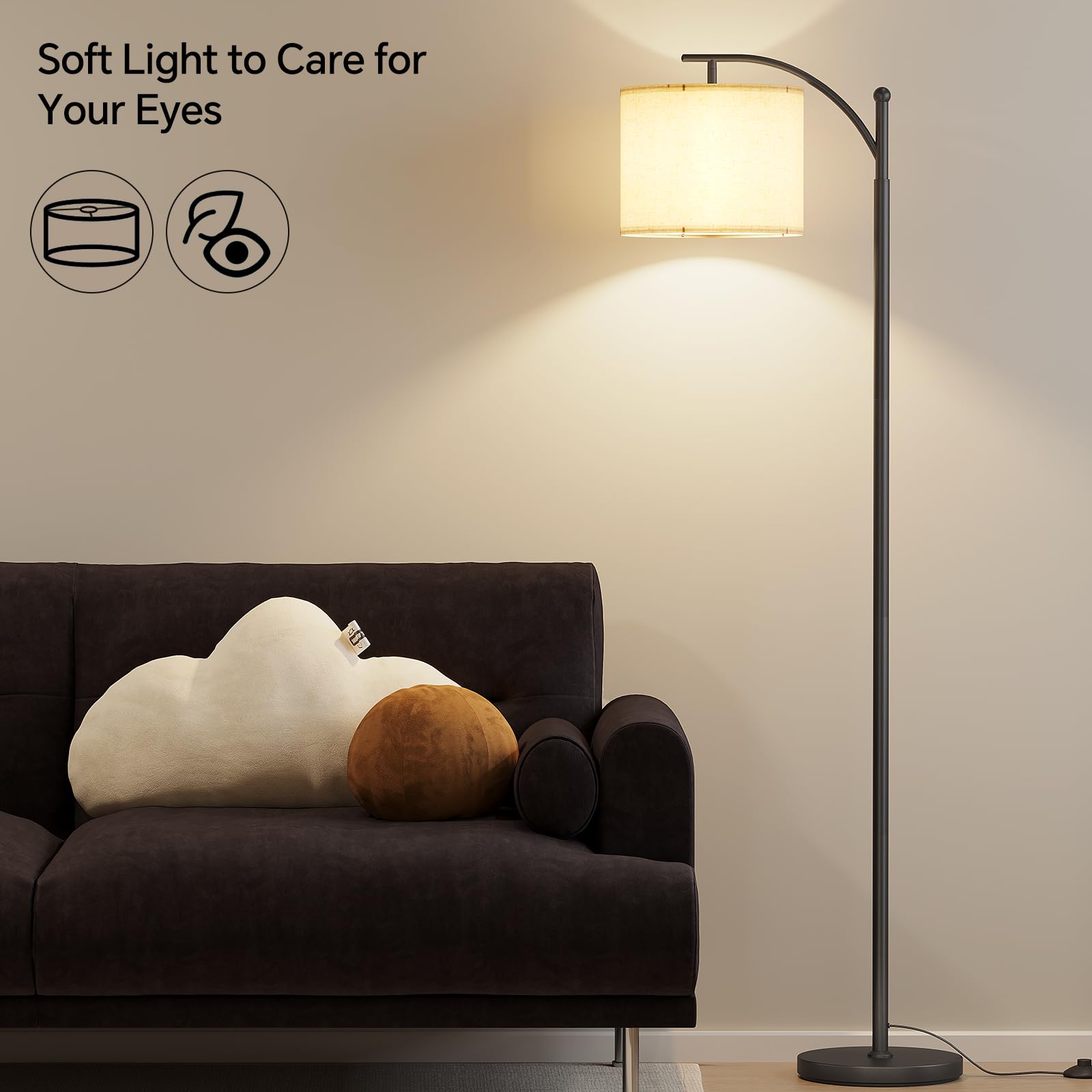 SUNMORY Arc Floor Lamp 3 color temperatures shown for mood versatility.