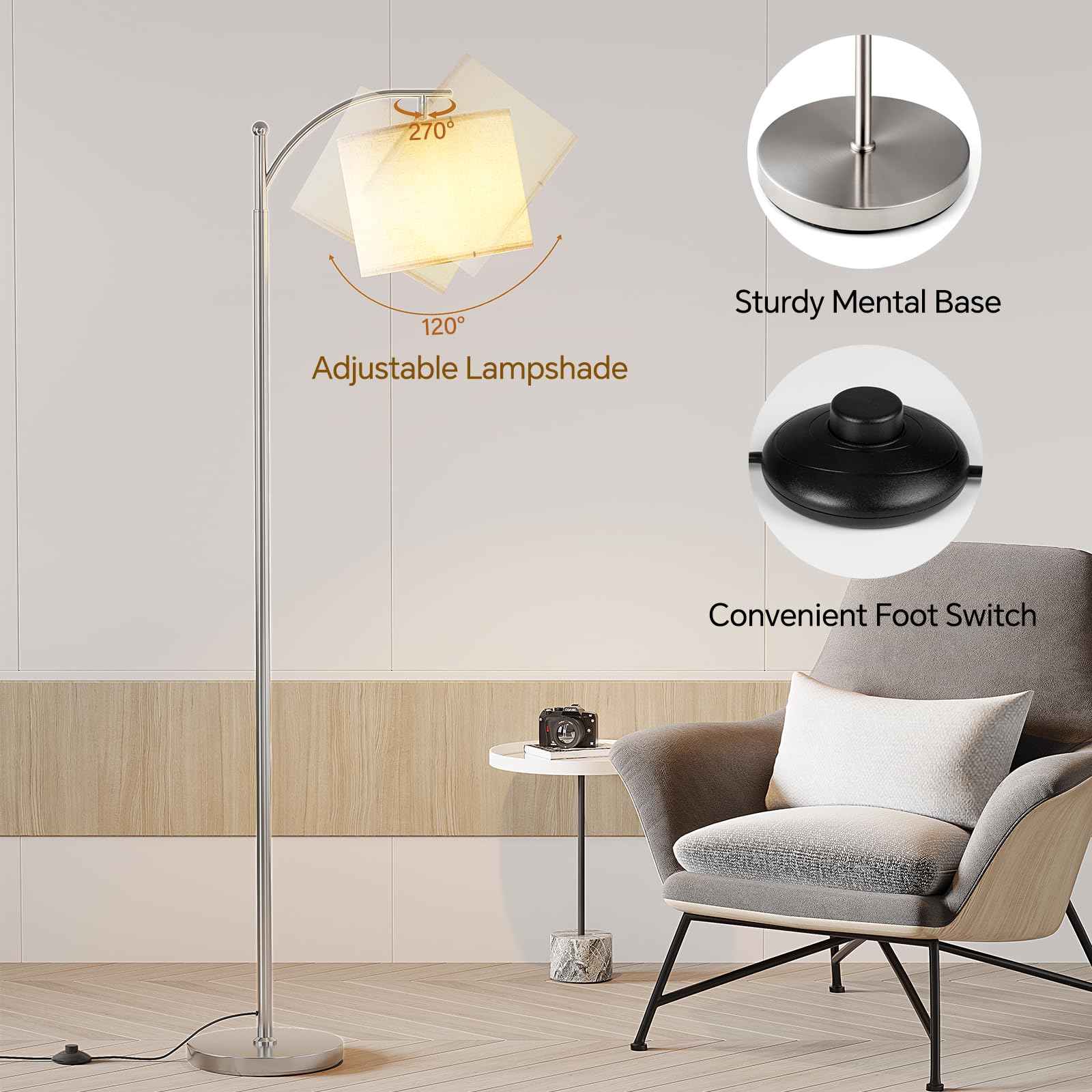 SUNMORY Arc Floor Lamp includes 9W LED bulb for instant ambiance control