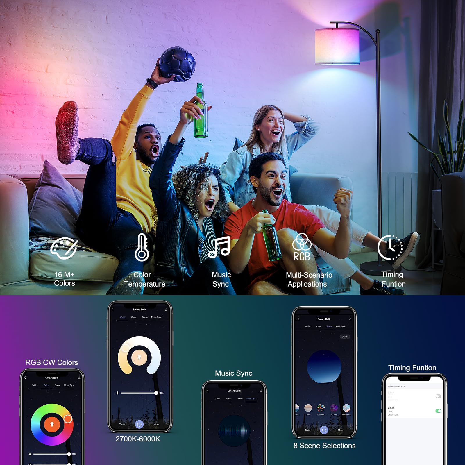 SUNMORY Arc Floor Lamp app control lets you operate from anywhere.