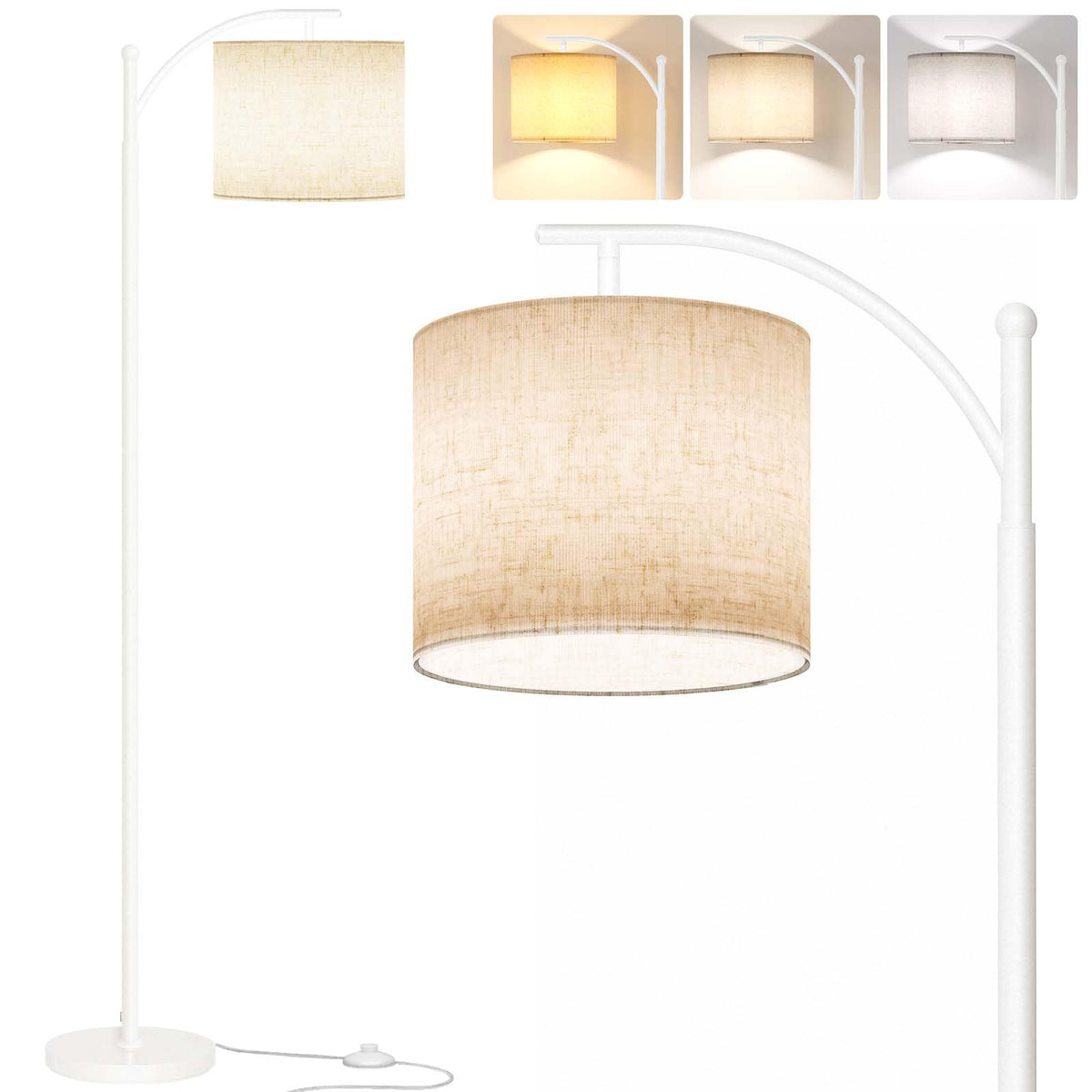 SUNMORY arc floor lamp with curved metal arm enhances modern living spaces.