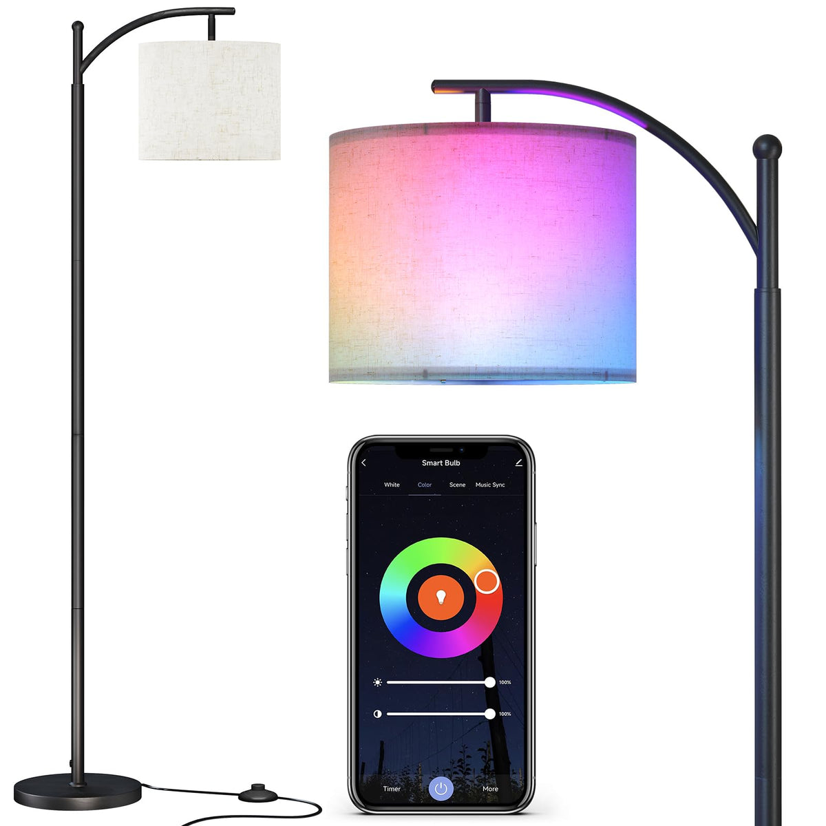 SUNMORY Arc Floor Lamp base shows a stable weighted design for safe placement.