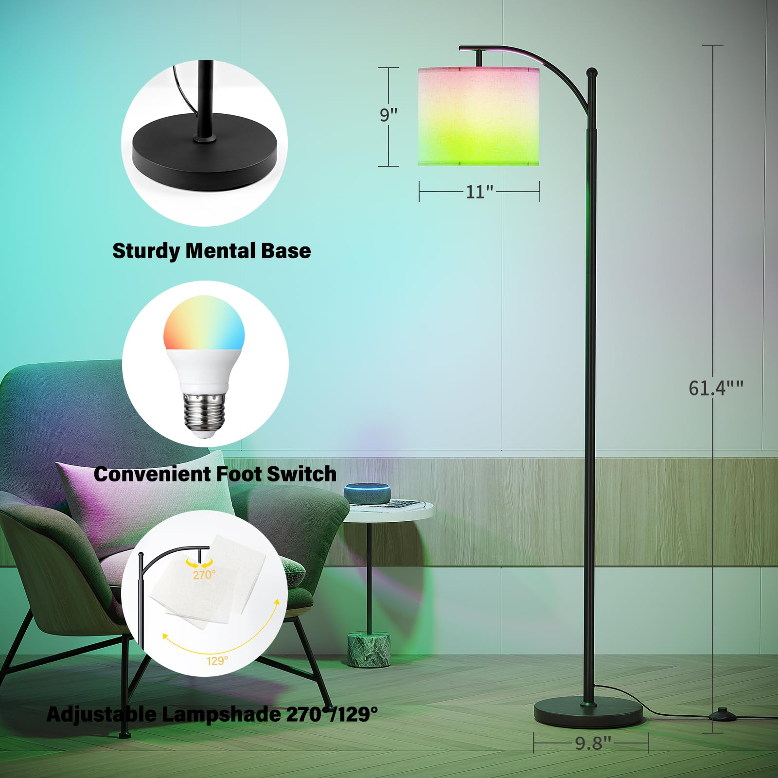 SUNMORY Arc Floor Lamp dimmable feature enables precise brightness levels.