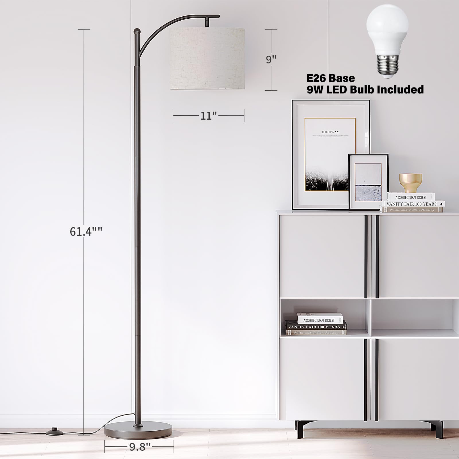 SUNMORY Arc Floor Lamp head rotation demonstrating 270° horizontal movement.