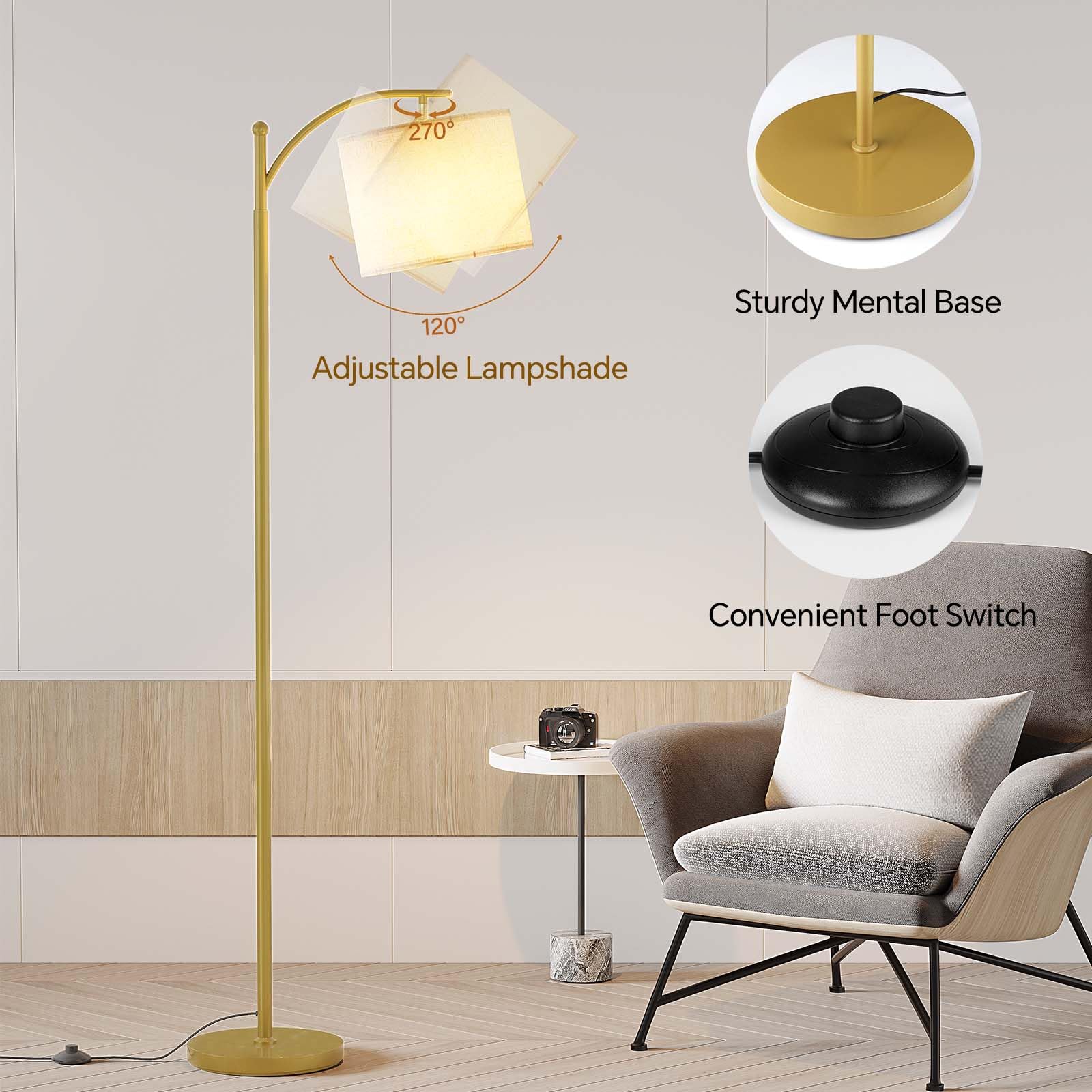SUNMORY arc floor lamp sturdy heavy base prevents tipping