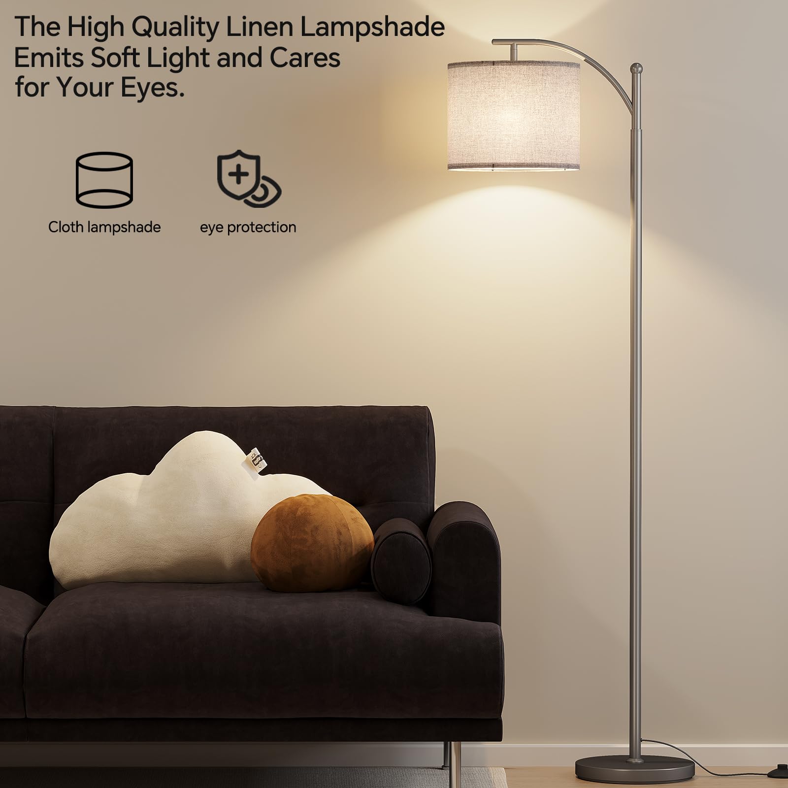 SUNMORY arc floor lamp heavy base provides stability and safety.