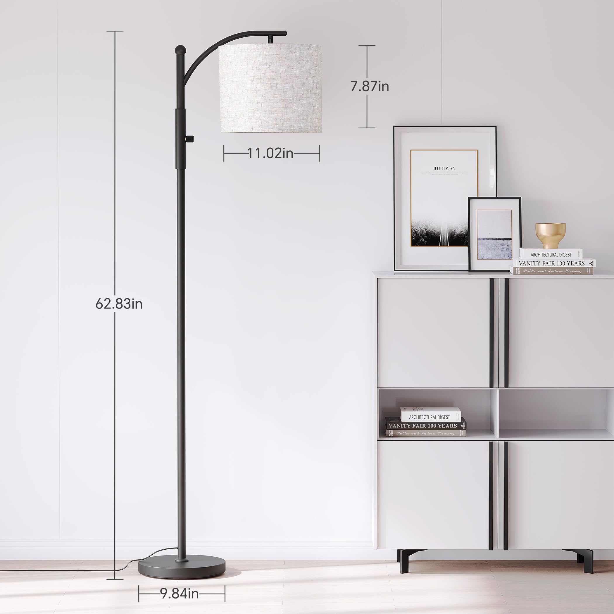 SUNMORY arc floor lamp in living room creates cozy ambience