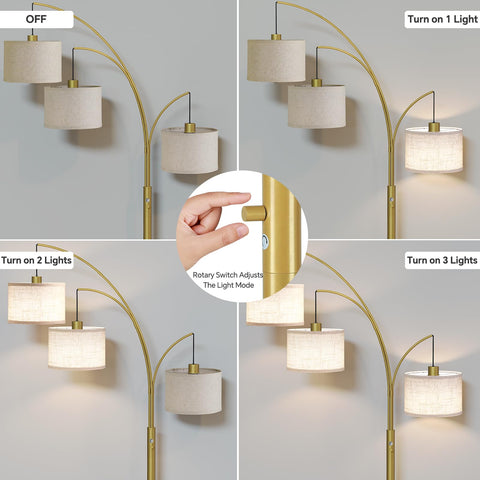 SUNMORY arc floor lamp rotary-switch enables quick lighting mode changes.