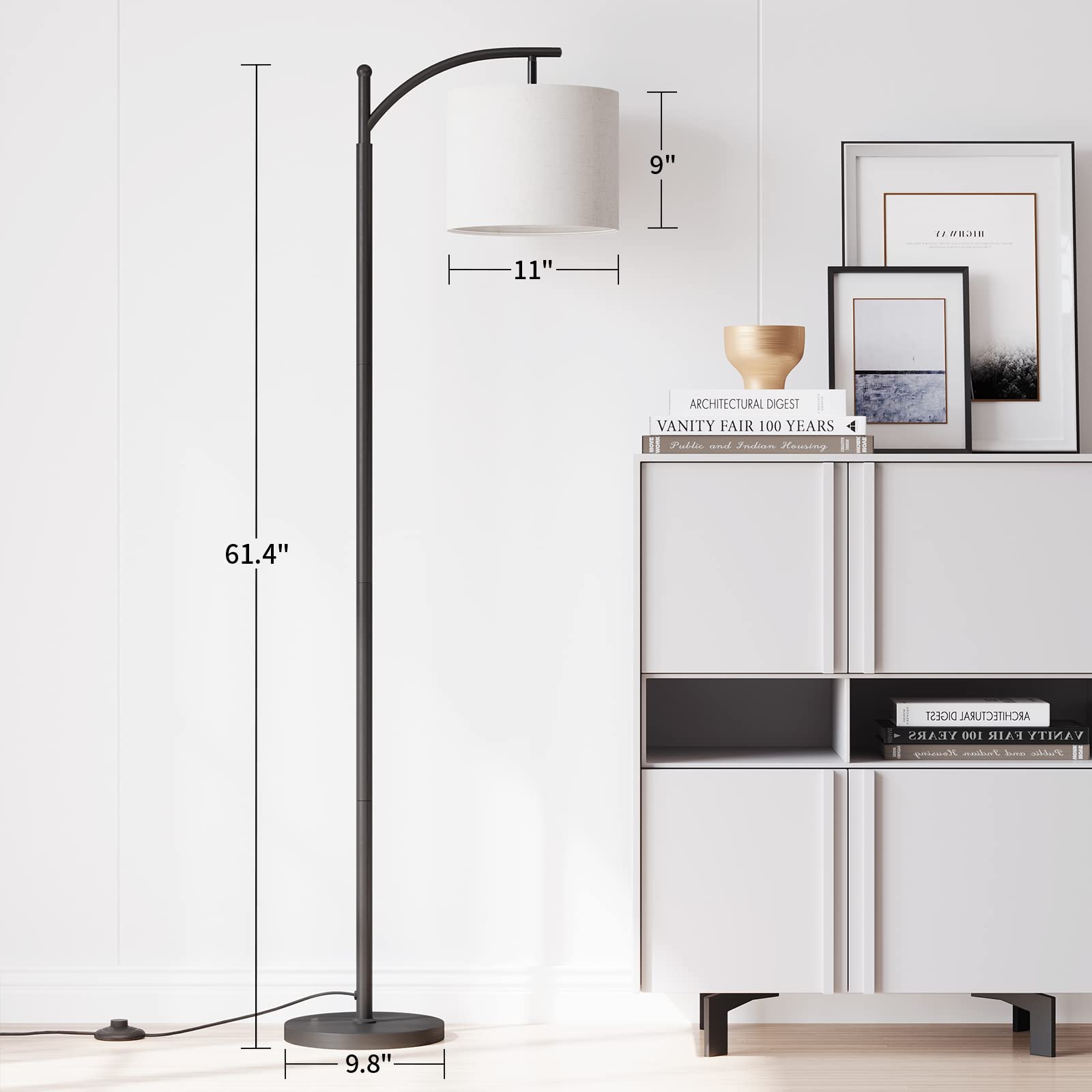 Magnetic remote dock on SUNMORY Arc Floor Lamp frame for easy storage.