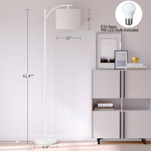 SUNMORY arc floor lamp shows three color temperatures for ambience.