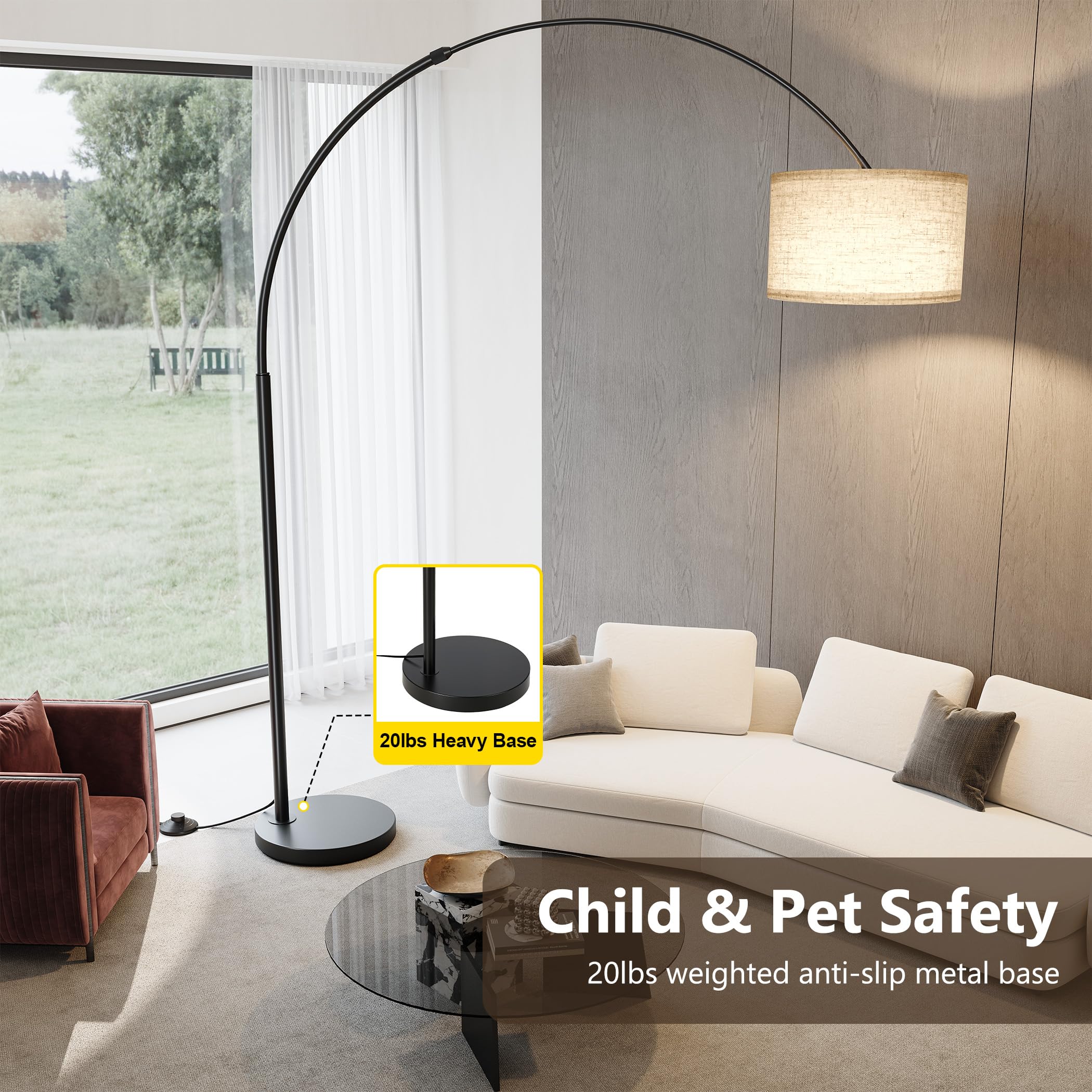 SUNMORY tall lamp sits on a heavy 20 lb base for stability