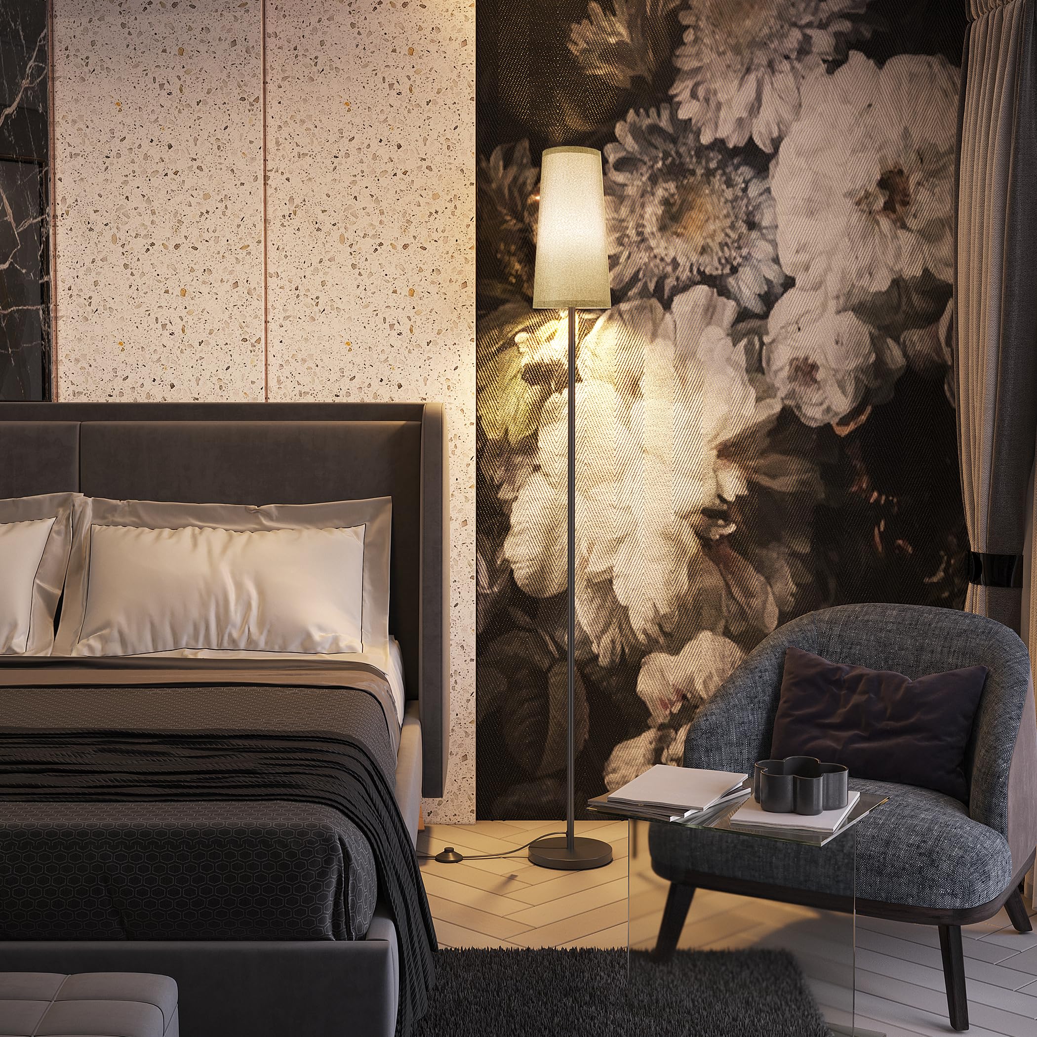 SUNMORY black and gray lampshade complements modern decor.