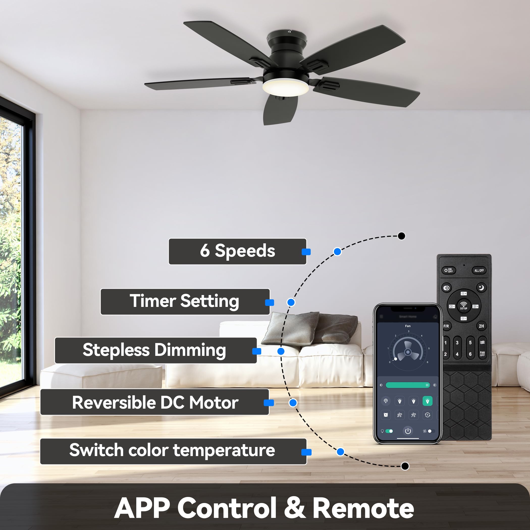 SUNMORY ceiling fan with remote control for easy adjustments