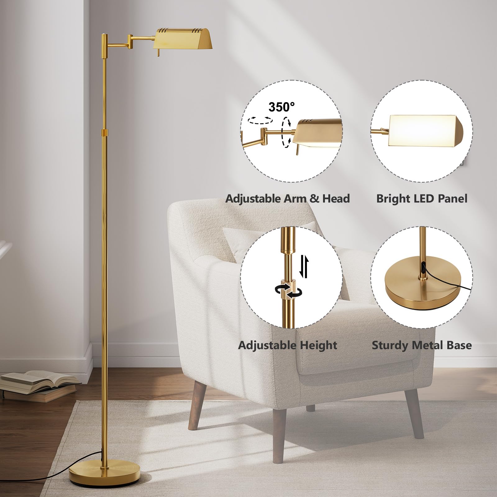 SUNMORY height-adjust lamp demonstrates versatile placement from 48 to 57 inches