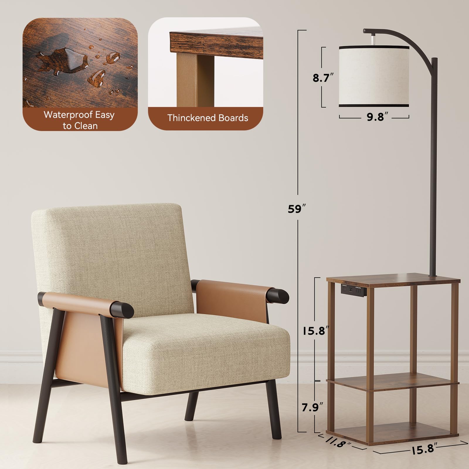 SUNMORY end table shelves storage view highlighting display space