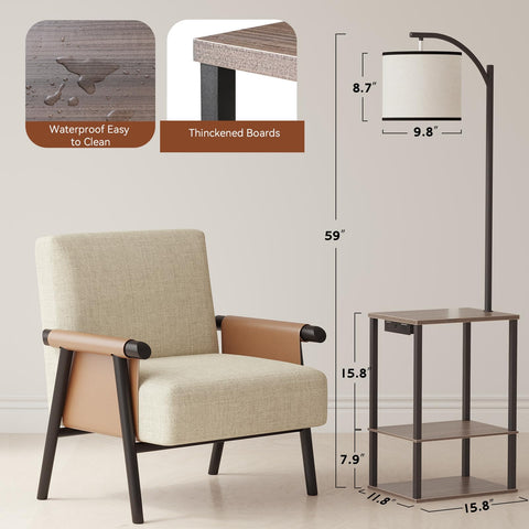 SUNMORY end table with shelves provides organized storage beside seating.