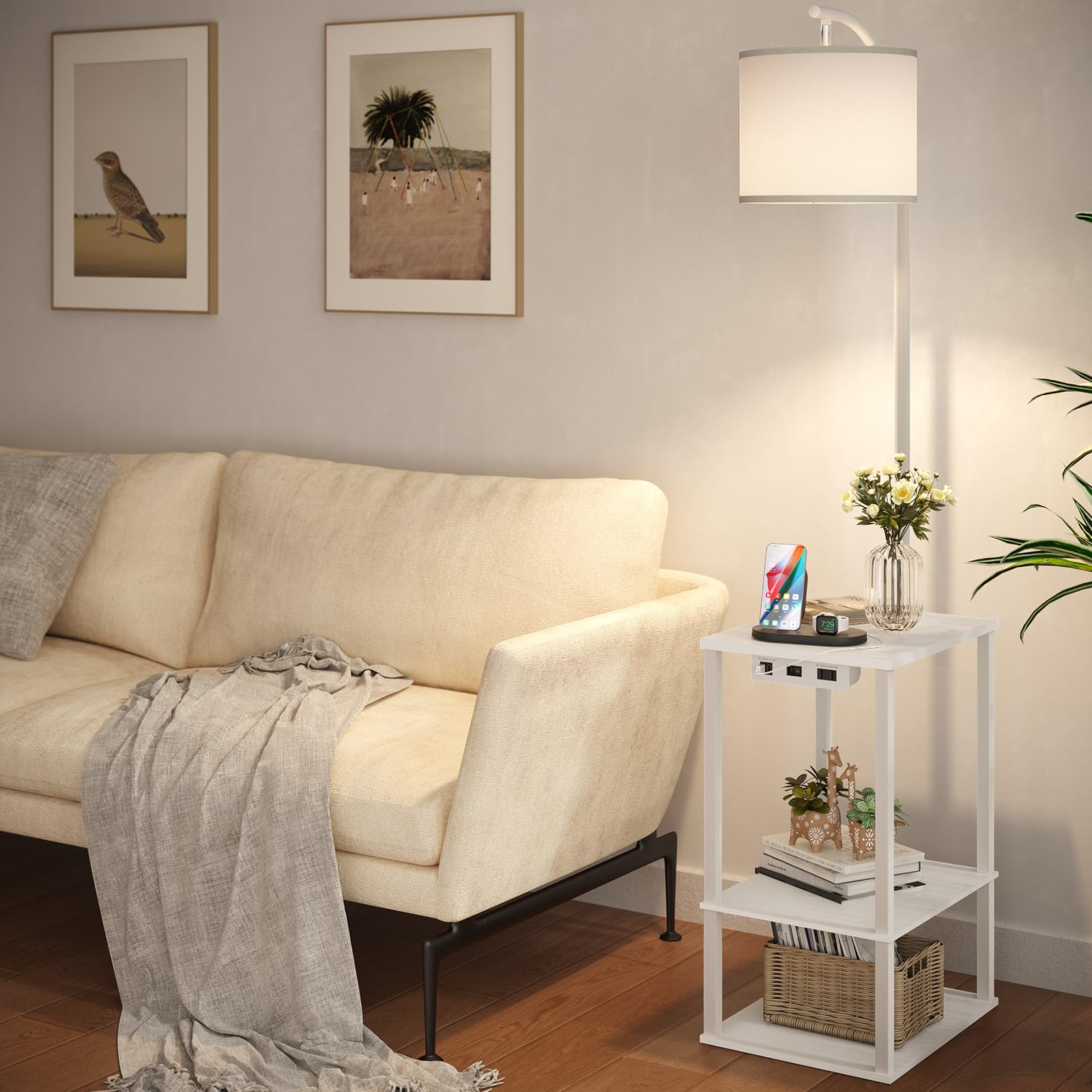 SUNMORY end table with charging station keeps devices powered nearby.