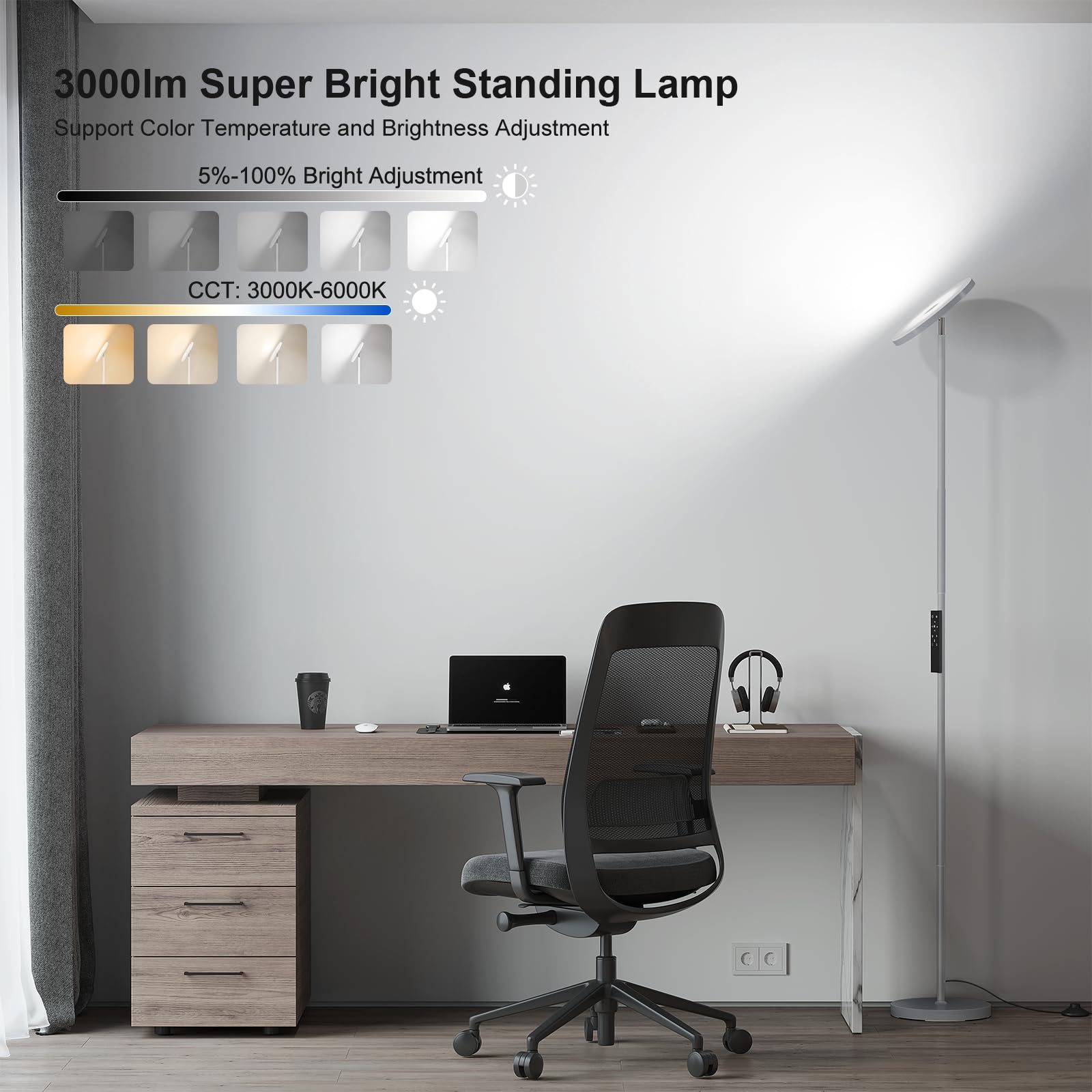 SUNMORY floor lamp with stepless dimming from warm to cool light for any task