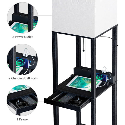 SUNMORY unit's drawer and shelves help keep remotes and keys tidy.
